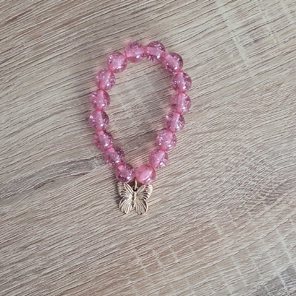 Girls Pink Bracelet With Butterfly Charm